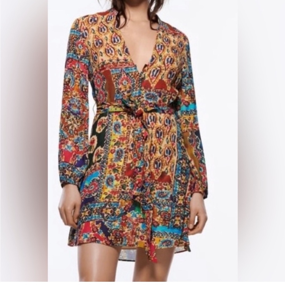 Zara multicolored belted dress